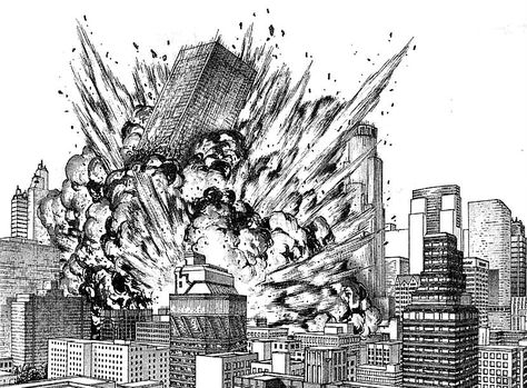 気 City On Fire Drawing, Explosion Sketch, Explosion Drawing, Perspective Drawing Architecture, Art Assignments, Comic Tutorial, City Drawing, Comic Style Art, Perspective Art