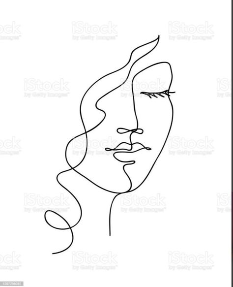 Wavy Hair Black, Abstract Woman Face, Art Outline, Face Outline, Minimal Drawings, Face Profile, Abstract Woman, Face Lines, Line Work Tattoo