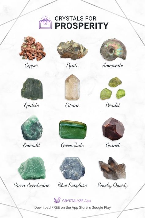 Crystals For Prosperity, Crystals For Wealth, Best Healing Crystals, Crystal Healing Chart, Healing Crystals For You, Crystals For Manifestation, Crystal Vibes, Crystal Aesthetic, Crystal Guide