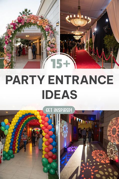 Click for More ➡️ | Save for Later ❤️ | Party Entrance Ideas: Stunning arches, carpets, and more for your unforgettable welcome! Outdoor Party Entrance Decor, Party Door Decoration Entrance Entryway, Party Entrance Decoration Entryway, Party Signs Diy Entrance, Event Entrance Design Entryway, Birthday Party Entrance Decoration, Prom Entrance Ideas, Gala Entrance, Party Entrance Ideas