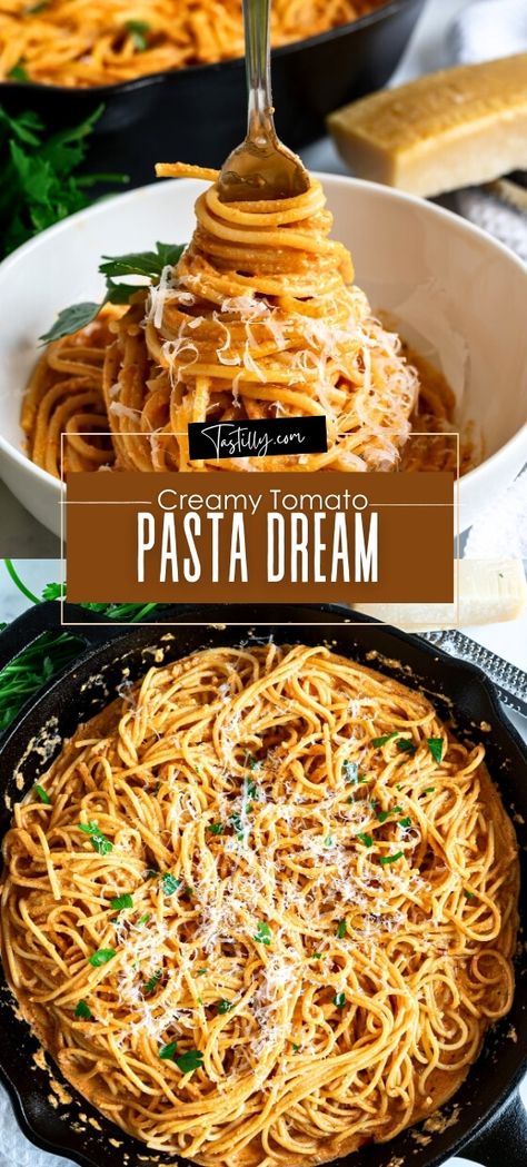 Fast Prep: Creamy Tomato Pasta Dream – Tastilly What To Make With Diced Tomatoes, Quick Simple Pasta Recipes, Pasta Recipe No Meat, Pasta With Crushed Tomatoes, Pasta Tomato Recipes, Cream Tomato Pasta, Creamy Spaghetti Recipes, Recipes With Spaghetti Noodles, Tomato Noodles