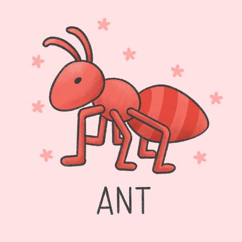 Ant Drawing Cute, Cute Ant Cartoon, Cute Ants, Ant Cartoon, Ant Drawing, Background Flower, Animal Doodles, Cute Animal Clipart, Simple Cartoon