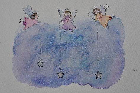 #watercolor #xmas #christmas #winter #drawing #cute #stars Angel Watercolor, Winter Drawing, Watercolor Angel, Angel Crafts, Cute Stars, Christmas Watercolor, Christmas Winter, Christmas Card, Card Ideas