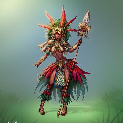 ArtStation - Aztec Warrior - Character Design Challenge, Nicolas Charly Aztec Oc, Aztec Character Design, Aztec Character, Aztec Warrior Princess, Mayan Mythology, Warrior Character, Character Design Challenge, Aztec Warrior, Female Armor