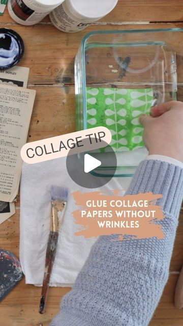 Laura Horn on Instagram: "How to glue your collage papers without wrinkles or bubbles! 🌟 Dip your collage papers in clean water 🌟 Remove excess water with a paper towel or cloth 🌟 Add gel medium to your chosen surface 🌟 Use a soft brush to adhere and push out air bubbles 🌟 Add gel medium over the top to seal it all in 🌟 Let it dry and admire the flat wrinkle-free surface!  ⠀⠀⠀⠀⠀⠀⠀⠀⠀ Be mindful that some colours in your papers may run if they are not permanent. You can use this technique on most papers and substrates, but I always recommend doing a test to check!  Have you tried this method? What were your results like? Any tips to add 😊 ⠀⠀⠀⠀⠀⠀⠀⠀⠀ #collageartworks #mixedmediaart #artprocess #artprocessvideo #collagemixedmedia" Laura Horn, Spray Glue, Collage Papers, Best Glue, Collage Art Projects, Paper Collage Art, Gel Medium, Collage Art Mixed Media, Be Mindful