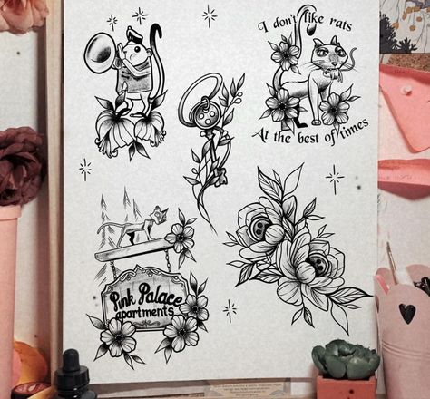 Coraline Garden Tattoo, Alice And Coraline, Black Is Traditional Coraline, Coraline Flowers Tattoo, Coraline Matching Tattoos, The Craft Tattoo Ideas Movie, Pink Palace Tattoo, Fine Line Coraline Tattoo, Coraline Traditional Tattoo