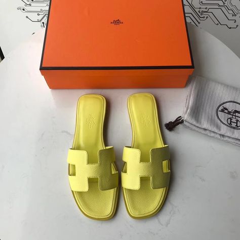 Hermes Slippers, Mules Women, Sandal Slides, Hermes Shoes, Neon Yellow, Shoe Brands, Women's Shoes, Fashion Brand, Slides