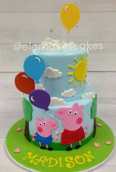 Peppa Pig cake Peppa George Cake, Peppa Pig And George Cake, Peppa And George Cake, Cake Peppa Pig Birthday, George Pig Birthday Cake, Birthday Kids Ideas, Peppa Pig Theme Cake, Tortas Peppa Pig, George Pig Cake