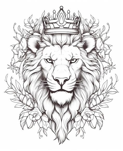 Photo a lion with a crown on its head su... | Premium Photo #Freepik #photo Lion With Crown, Lion With A Crown, Lion With Crown Tattoo Design, Lion With Flower Crown Tattoo, Lion With Thorn Crown, White Lion With Gold Crown, Lion Art Tattoo, Crown Drawing, Lion Drawing