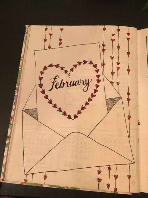 Planer February, February Reading Journal, Bullet Journal Month Cover February, February Drawings, Journal Ideas February, February Journal Ideas, Bullet Journal Months, February Bujo Cover, February Mood Tracker