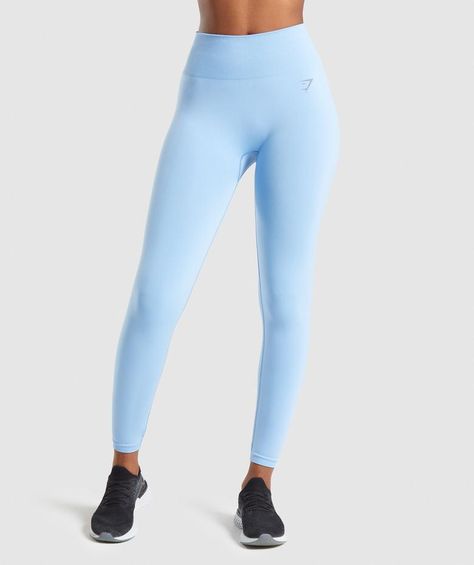 Gymshark Fit Seamless Mid Rise Leggings - Light Blue/Smokey Grey | Gymshark Shark Clothes, Workout Pants Women, Estilo Fitness, Gym Shark, Gymshark Leggings, Workout Outfits, Gym Clothes, Best Leggings, Blue Leggings