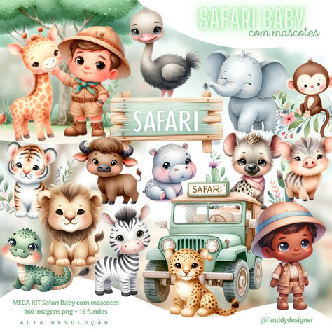 Safari Baby, Animal Clipart, Kit Digital, Safari Animals, Watercolor Animals, Digital Clip Art, Design Bundles, Animals For Kids