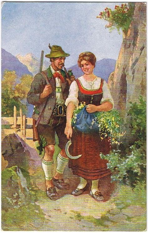 Home / X German Costume, Countryside Paintings, German Folk, Vintage Germany, Postcard Art, Art Corner, European Culture, German Art, Small Canvas Art