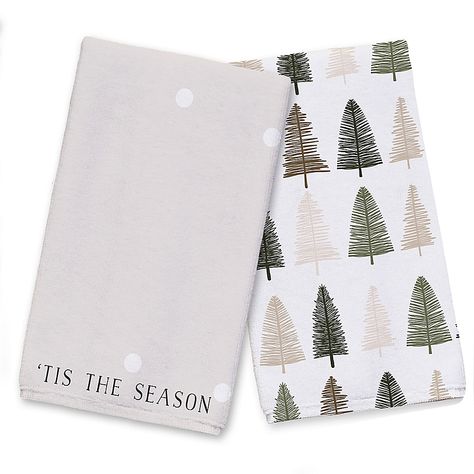 Designs Direct 'tis The Season Snow Trees Tea Towel Set - This 'Tis the Season Snow Trees Tea Towel Set is great for use during the holidays. Each exhibiting their own design, one bears the message "'TIS THE SEASON" while the other features a pleasant mix of green and brown trees. - kitchen ideas Christmas Tea Towels, Christmas Gift Inspiration, Snow Trees, Snow Tree, Cool Winter, Linen Kitchen Towels, Tea Towel Set, Decorative Towels, Michael Store