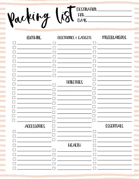 Free Printable Packing List, Weekend Packing List, Packing List Template, Holiday Packing Lists, Printable Packing List, Weekend Packing, Travel Packing Checklist, Vacation Packing List, Ultimate Packing List