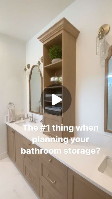 Toni Roberts, Design Dazzle on Instagram: "When planning your bathroom storage, make sure to organize a spot for UGLY things! I really dislike seeing cluttered counters. This cabinet helps hide all of that. Skincare, body products, oils, etc are neatly organized on a turntable and easy to grab. Additionally, I had an electrical outlet installed inside the cabinet for conveniently keeping accessories plugged in. My husband and I each have our own basket for our vitamins, which is a nice touch to keep the ugly containers out of site. #bathroomdesigntips #bathroomideas #bathroomstorage #masterbathroom #bathroomdesign #hidetheugly #cabinetstorage #cabinetcubby #newbuild #homebuildingjourney #newconstruction" Bathroom Countertop Cabinet, Ugly Things, Countertop Cabinet, Bathroom Countertop, Bath Ideas, Design Hack, Kids Bathroom, Under Cabinet, Electrical Outlets