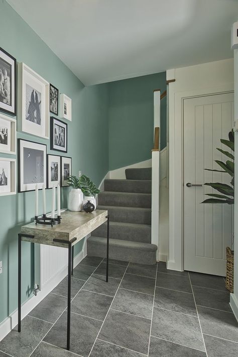 Green Hallway Decor Ideas Duck Egg Blue Hallway, Hall Stairs And Landing Decor, Grey Carpet Hallway, Hallway Wall Colors, Hallway Colour Schemes, Floor Bedroom Ideas, Hallway Paint Colors, Stairs Colours, Hallway Decor Ideas