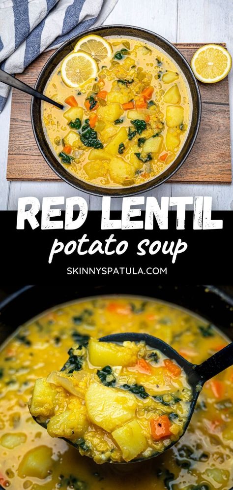 Soup Stew Recipes, Soup Recipes Chicken, Potato Soup Recipes, Lentil Potato, Lentil Potato Soup, Soup With Lemon, Red Lentil Recipes, Lemon Soup, Soup Ideas