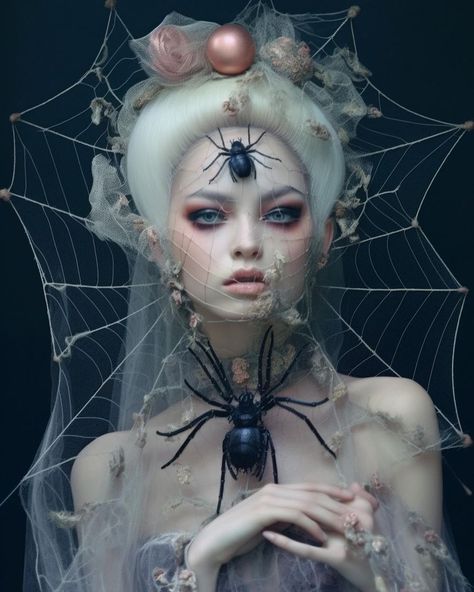 Spider couture 🕷️🕸️🕷️🕸️ #aiartfshorror kindly hosted by @ai.art.fs . . . . . #midjourney #midjourneyart #midjourneyai… | Instagram Avante Garde Photoshoot, Scary Fairy Costume, Surreal Soiree, Spider Queen Costume, Spider Headpiece, Fae Crown, Spider Fairy, Fae Queen, Spider Cosplay