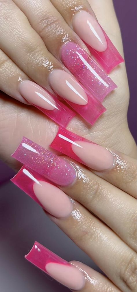 Tacky Nails Art Designs, Square Pink Nail Designs, Girly Acrylics, Ugly Nails Acrylic, Pink Nail Inspo Square, Nail Sets Ideas, Acrylic Powder Nails Ideas, 2000 Inspired Nails, Pink Nail Designs Square