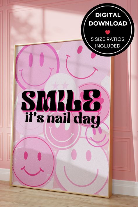 Smile it's Nail Day Poster | Nail Tech Salon Suite Wall Art | Nail Artist Beauty Room Decor | DIGITAL FILE (printable) Nail Tech Salon, Dorm Room Wall Art, Dorm Room Walls, Beauty Room Decor, Spa Decor, Vanity Decor, Salon Decor, Beauty Room, Room Wall Art