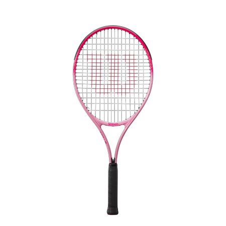 Remarkably lightweight and durable, the Burn Pink 25 generates an abundance of easy power for young junior players seeking to broaden their game from the baseline. Flashing a vivid design that is sure to light up the court, this racket comes pre-strung and equipped with a bumper guard to help minimize damage when the racket contacts the court surface. Cute Tennis Racket, Wilson Racket, Tennis Essentials, Pink Tennis Racket, Tennis Things, Prince Tennis Racket, Tennis Backpack, Pink And White Background, Pink Tennis