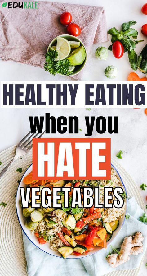 Trying to eat healthier? But what if you don't like vegetables? Wondering how to eat healthy when you hate vegetables? Vegetables are one of the rare foods that are universally recognized as healthy, no matter the diet. Problem is, a lot of people don’t actually enjoy vegetables. They may hate the taste, the texture, or have no idea how to cook them. You can still eat healthy when you don’t like vegetables for optimal healthy eating. This will also help you how to eat healthy when picky. Veggie Diet, Vegetable Diet, How To Eat Healthy, Vegetable Snacks, Healthy Vegetable Recipes, Eat Veggies, Eat Healthier, Easy Diets, Different Vegetables