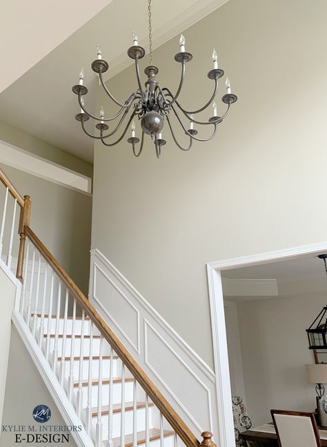 The 8 Best 'Whole Home' WARM Neutral Paint Colours - Kylie M Interiors Beige Staircase, Benjamin Moore Paint Colours, North Facing Room, Neutral Living Room Paint, Foyer Colors, Staircase Wood, Foyer Paint Colors, Kylie M Interiors, Warm Neutral Paint Colors