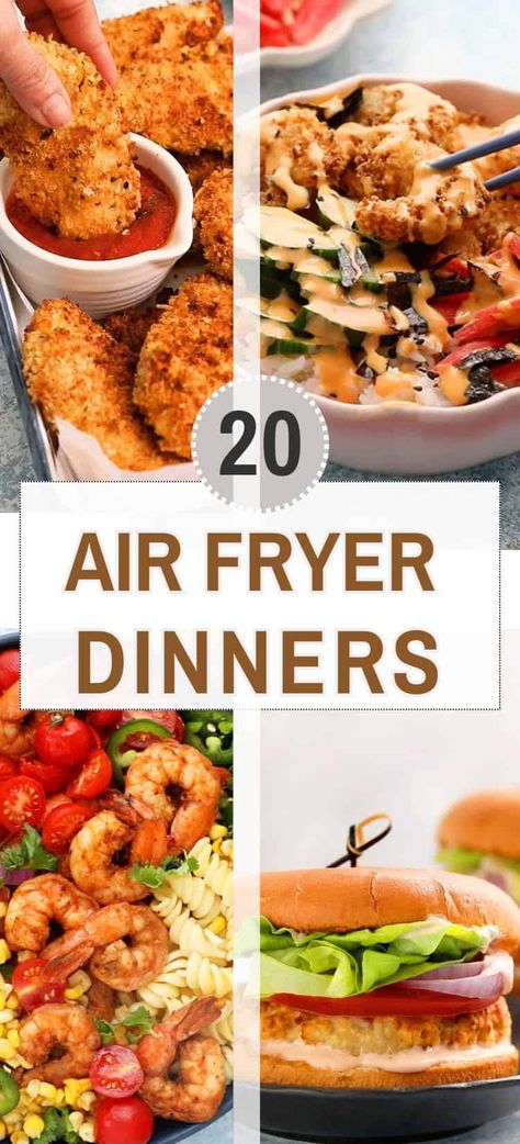 Discover easy air fryer dinner recipes for family that are healthy, quick and mostly ready in 30 minutes. You will find easy meals using chicken, tenders, burgers and also seafood dishes like salmon, shrimp and tilapia along with vegetarian dinners like eggplant parmesan for an easy dinner solution. Get the best air fryer dinner ideas at kitchenathoskins.com. Easy Healthy Dinner Recipes For Two Air Fryer, Air Fryer Recipes For 1 Person, Burger Air Fryer Recipes, Weeknight Air Fryer Recipes, Airfryer Meals For Two, Best Air Fryer Foods, How To Use An Air Fryer Videos, Air Fryer Recipes Easy Dinner Vegetarian, Air Fryer Family Dinner