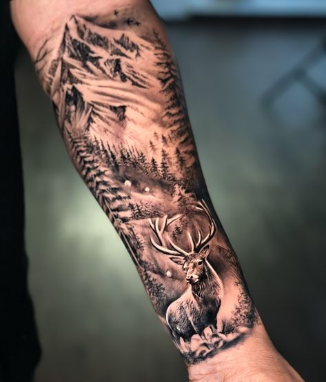 Nature. #nature #naturetattoo #foresttattoo #alienzkid #forearmtattoo #hanumankind #trendingsongs #forearmtattoo #forearmtattoos #deertattoo #deertattoos #alienzkidkochi #kochitattoo #kochitattooartist #kochitattoostudio Elk Mountain Tattoo, Nature Compass Tattoo Men, Elk Tattoo Men, Camping Tattoos For Men, Mountain Forearm Tattoo, Wildlife Tattoo Sleeve, Wilderness Tattoo Sleeve, Tattoo Farm, Deer Tattoo Men