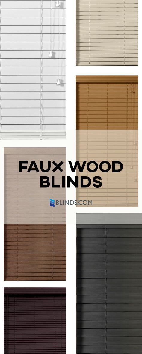 Our horizontal fauxwood blinds give you the best of both worlds! They have the look of luxurious real wood blinds at a price of about 15 to 25% less. Because faux wood blinds are made from a synthetic material, they also offer easy maintenance and care. You'll never have to worry about warping, cracking, or splitting in environments of high moisture or high humidity so they are an ideal product for bathrooms, garages and more! Faux Wood Blinds Living Room, Wood Blinds Living Room, Wood Blinds For Windows, Windows With Blinds, Blinds For French Doors, Bali Blinds, Living Room Blinds, Horizontal Blinds, Window Treatments Living Room