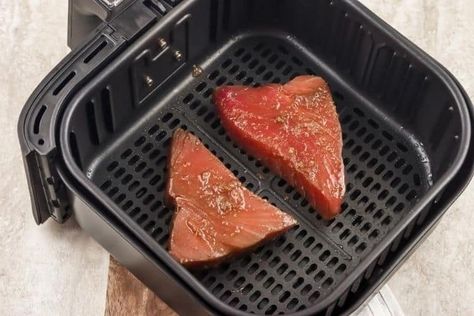 The best air fryer tuna steak recipe made with a honey ginger sauce. It’s healthy with no breading and can be cooked from frozen! #airfried #airfryer #airfryerdinnerideas Tuna Steak In Air Fryer, Steak Airfryer, Cook Tuna Steak, Cooking Ahi Tuna, Steak In Air Fryer, Air Fryer Tuna, How To Cook Tuna, Ahi Tuna Recipe, Tuna Steak Recipes