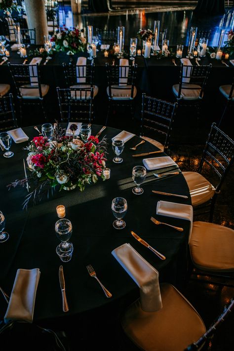 A jewel-toned wedding with magenta flowers in the centerpieces. | Photo: Florafost Photography | #weddingsinhouston #jeweltonedwedding #weddingcolors #weddingcolorideas #summerwedding #fallwedding Black Jewel Tone Wedding, Jewel Tone Wedding Table Decor, Jewel Tone Wedding Centerpieces, Magenta Wedding Flowers, Jewel Tones Wedding, Jewel Tone Wedding Theme, Jewel Toned Wedding, Industrial Wedding Decor, Birthday Glam