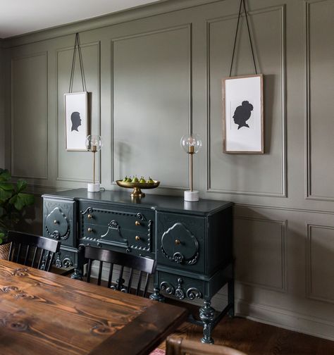 Dark Panelling Dining Room, French Grey Dining Room, Dining Room Wainscoting Colors, Dining Room Modern Wallpaper, Dining Room Accent Furniture, All Blue Dining Room, Green Victorian Dining Room, Colonial Formal Dining Room, Tudor Style Dining Room