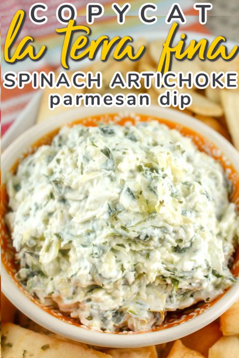 I love Spinach Artichoke Dip - especially La Terra Fina's dip! It's at a lot of grocery stores but I decided to make my own at home and it was super simple and delicious. The best part is - I have a great idea for using up the leftovers too! Quick Dip Recipes, Parmesan Dip Recipe, Artichoke Parmesan Dip, Parmesan Dip, Spinach Artichoke Dip Recipe, Gourmet Appetizers, Artichoke Dip Recipe, Spinach Artichoke Dip, The Leftovers