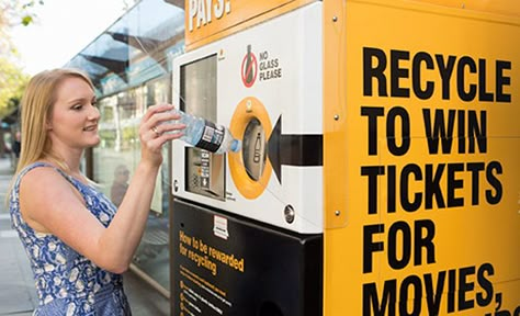 Australia encourages recycling with "Cash for Containers" kiosks Vending Machine Design, Activation Ideas, Brand Activations, Recycle Cans, Brand Activation, Recycling Machines, Publicidad Creativa, Drink Containers, Experiential Marketing