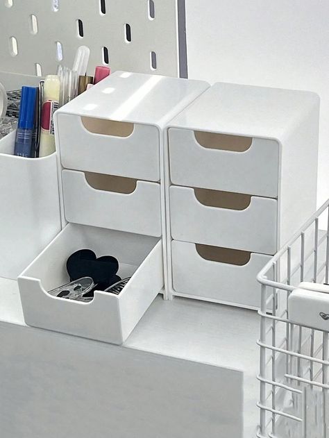 1pc Mini Desktop Organizer Box With 3 Compartments, Jewelry Lipstick Drawer Makeup Storage Box, Easy-To-Assemble 3 Layers Desktop Storage BoxI discovered amazing products on SHEIN.com, come check them out! Minimal Makeup Storage, Neuro Divergent, Box Desk, Alphabet Sounds, Makeup Organizers, Makeup Storage Box, Organized Desk Drawers, Console Organization, Mini Storage