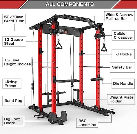 MAJOR LUTIE Power Cage, PLM03 1400 lbs Multi-Function Power Rack with Adjustable Cable Crossover System and More Training Attachment Cable Crossover Machine, Cable Crossover, Weight Rack, Cable Row, Dip Bar, Home Gym Design, Adjustable Dumbbells, Body Training, Home Workout Equipment