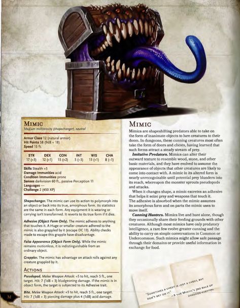 Mimic Dnd, Dnd Languages, Stat Block, Roll For Initiative, Monster Manual, Dnd Stats, Dnd Stories, Dungeon Master's Guide, Dnd Races