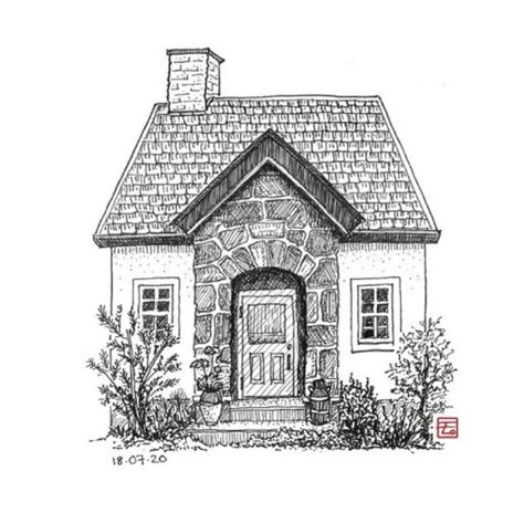 Drawings Of Houses Simple, Old Buildings Sketch Pencil Drawings, Urban Sketching House, Realistic House Drawing, House Sketches Simple, Houses Exterior Drawing, Detailed House Drawing, Old House Reference, Easy Buildings To Draw