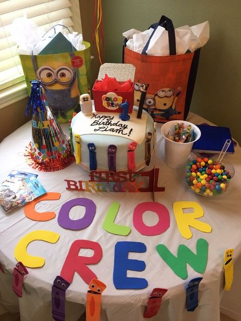 Color Crew Birthday Cake, Color Crew Birthday Party, Color Crew Birthday Party Ideas, Crayon Birthday Parties, Peanuts Birthday, Christian Birthday, Twin First Birthday, Color Party, Art Birthday Party