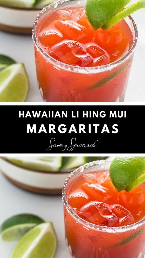 Hawaiian Li Hing Mui Margaritas in a glass. Hawaiian Margarita, Li Hing Mui, Fun Party Drinks, Frozen Drink Recipes, Champagne Recipes Cocktails, Traditional Margarita, Frozen Cocktail Recipes, Vegetarian Mexican, Best Cocktail Recipes