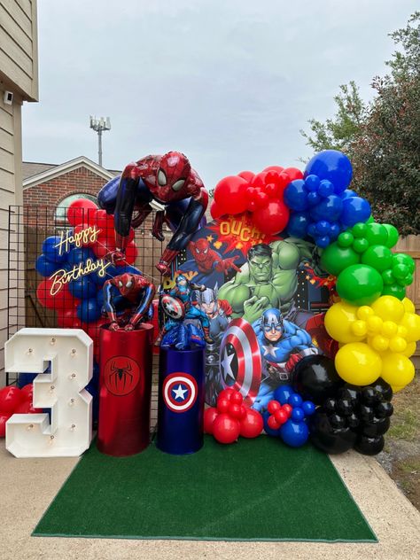 30th Birthday Background, Birthday Decoration For Kids, Avengers Theme Birthday, Avengers Party Decorations, 4th Birthday Party For Boys, Avengers Birthday Party Decorations, Super Hero Party Ideas, Hero Party Ideas, Star Backdrop