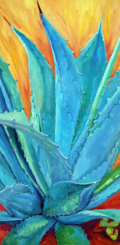 Art Agave Painting, Succulent Paintings, Cactus Mexico, Painting Fire, Cactus Paintings, Succulent Painting, Succulent Art, Southwestern Art, Cactus Painting