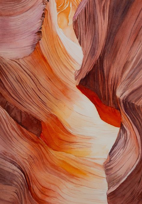 Canyon Watercolor, Canyon Painting, Slot Canyons Utah, Southwest Wall Art, Lower Antelope Canyon, Park Landscape, Slot Canyon, Desert Art, Antelope Canyon