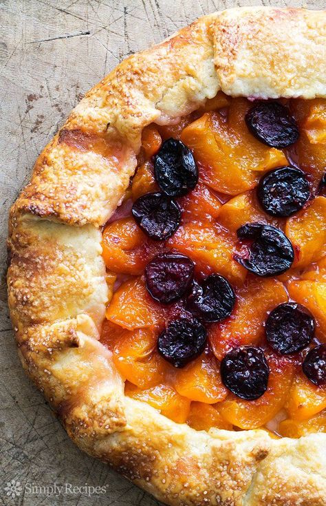 Apricot Cherry Galette ~ Beautiful apricot cherry rustic tart, lightly flavored with vanilla and lemon zest, easy tender flaky crust! ~ SimplyRecipes.com Tart Desserts, Cherry Galette, Galette Recipes, Rustic Tart, Character Cupcakes, Apricot Recipes, Galette Recipe, Summer Eating, Flaky Crust