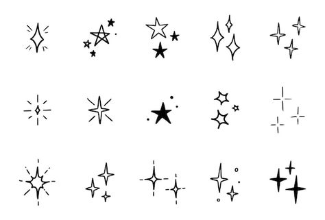 Different Type Of Stars Drawing, Space Stars Drawing, Aesthetic Star Doodles, Star Tattoo Flash Sheet, Doodle Star Tattoo, Star Paintings Easy, Star Ideas Drawing, Boho Star Tattoo, Drawing Fillers Doodles