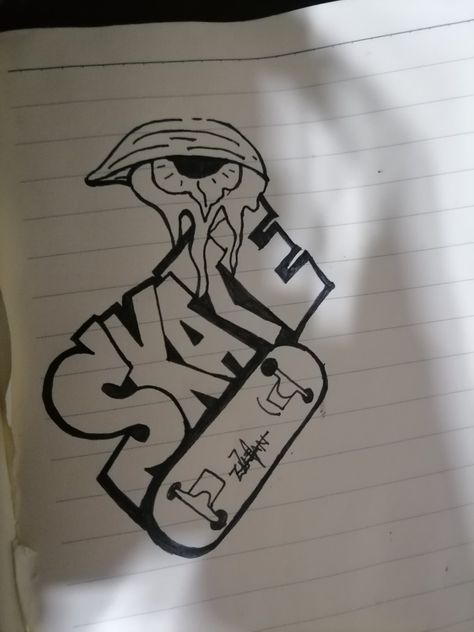 #SKATE #grafitii Drawing Of Skateboard, Graffiti Art Drawing Characters, Easy Graffiti Drawing Ideas, Skate Doodles, Drawing On Skateboard, Drawing Ideas Graffiti, Easy Graffiti Art, Graffiti Drawing Ideas, Graffiti Doodles Easy