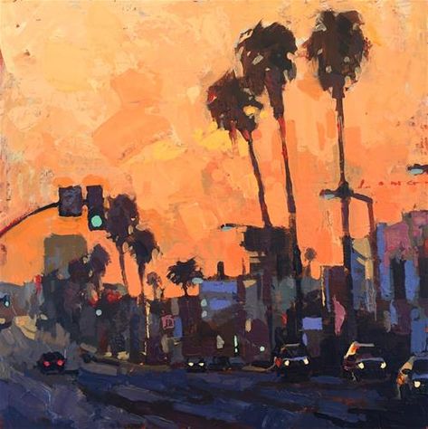 Christopher Long Art, La Painting, Hollywood Painting, Cityscape Art, Sky Painting, Cityscape Painting, Abstract Art Landscape, Outdoor Art, Cool Paintings