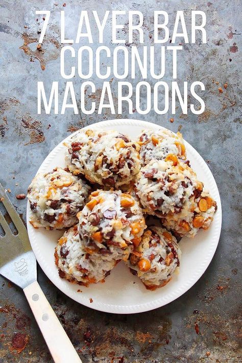 7 Layer Bar Coconut Macaroons - Layers of Happiness Macaroon Cookies Recipe, 7 Layer Bars, Coconut Macaroon, Macaroon Cookies, Layer Bars, Cream Cheese Muffins, Macaroon Recipes, 7 Layer, Butterscotch Chips